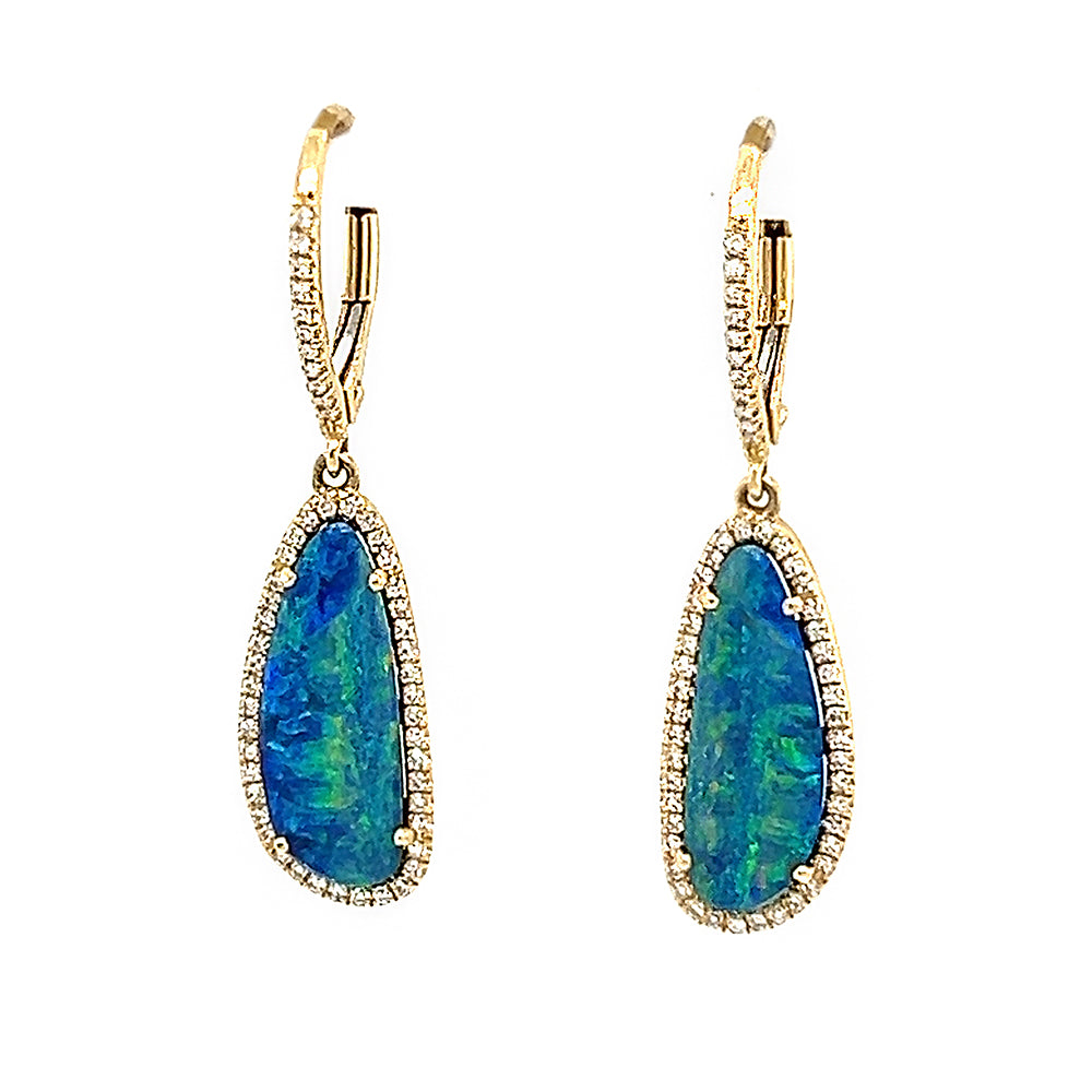 14k Yellow Black Opal Earrings