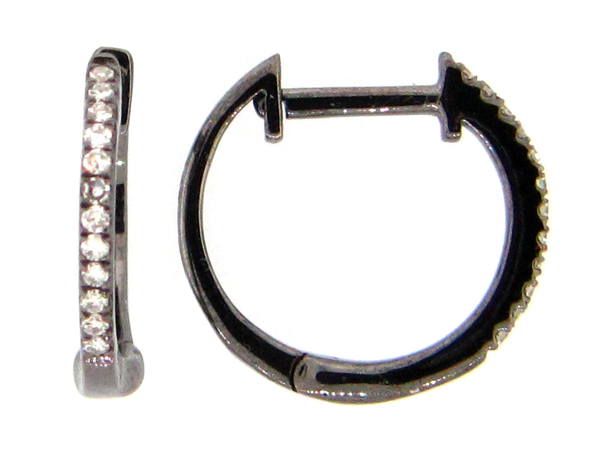 Black Finish Diamond Hoop Earrings