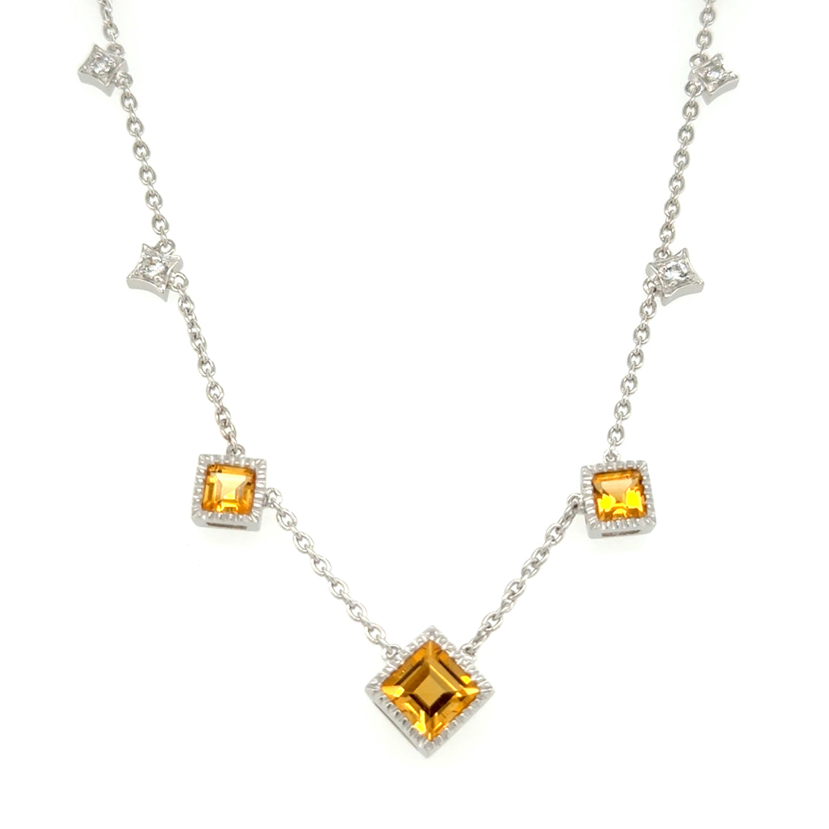 Sterling Silver Citrine And White Topaz Station Pendant