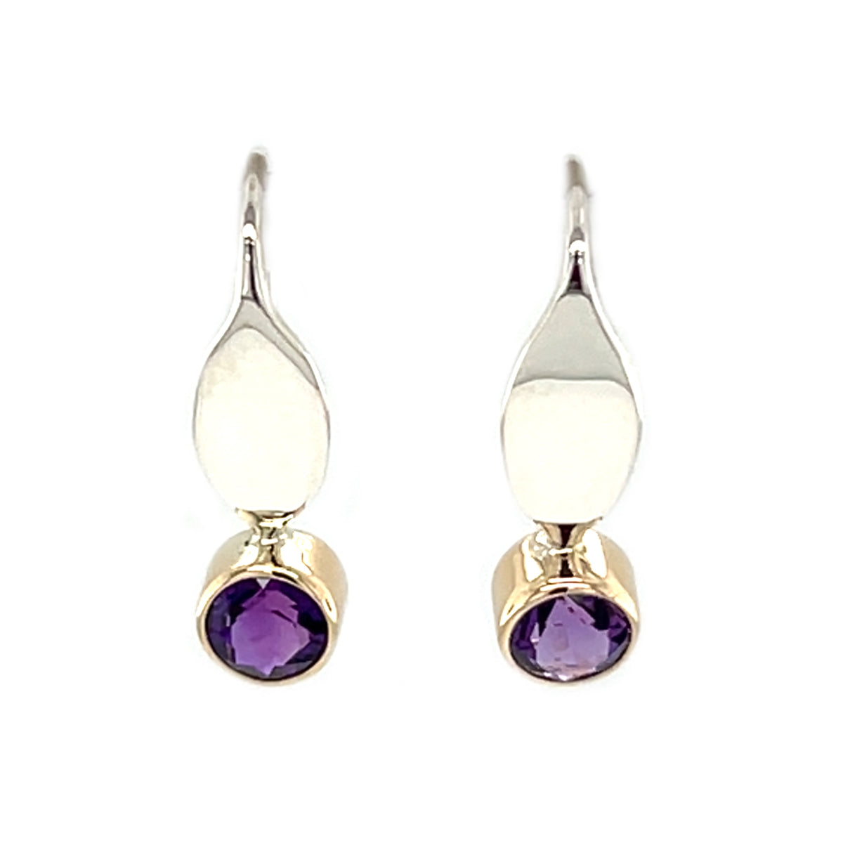 14K Yellow/ Sterling Silver Amethyst Earrings