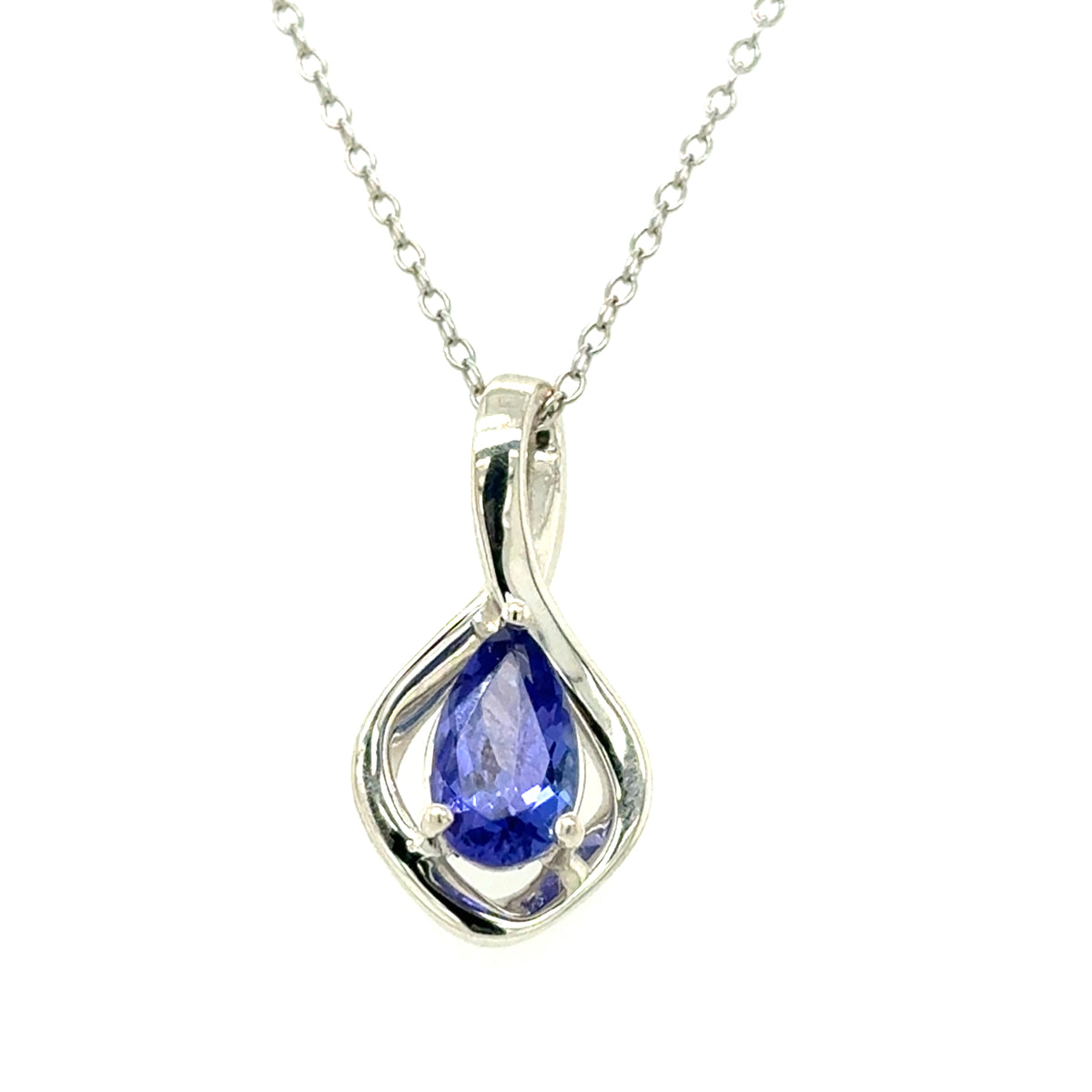 Sterling Silver Pendant With One Pear Tanzanite