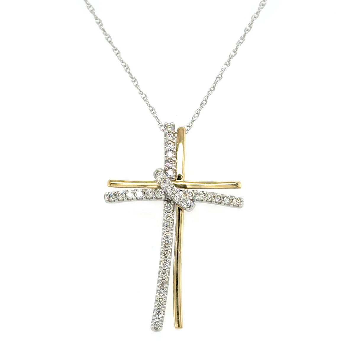 Two Tone 14 Karat Cross Pendant