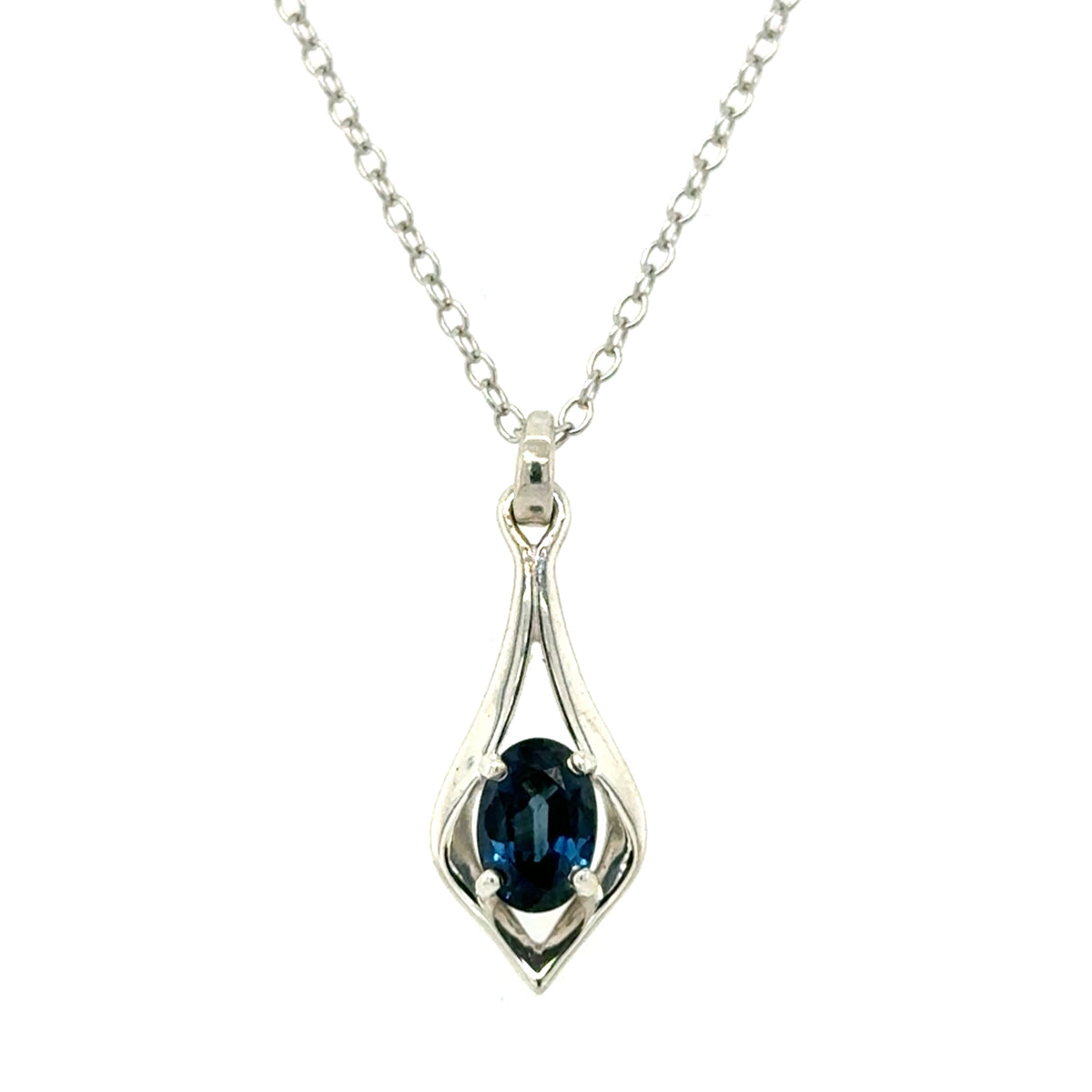 Sterling Silver Pendant With One Oval Sapphire