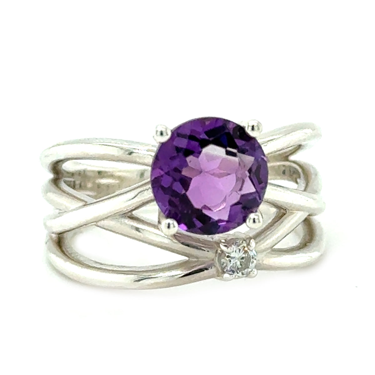 Sterling Silver Amethyst And Diamond Ring