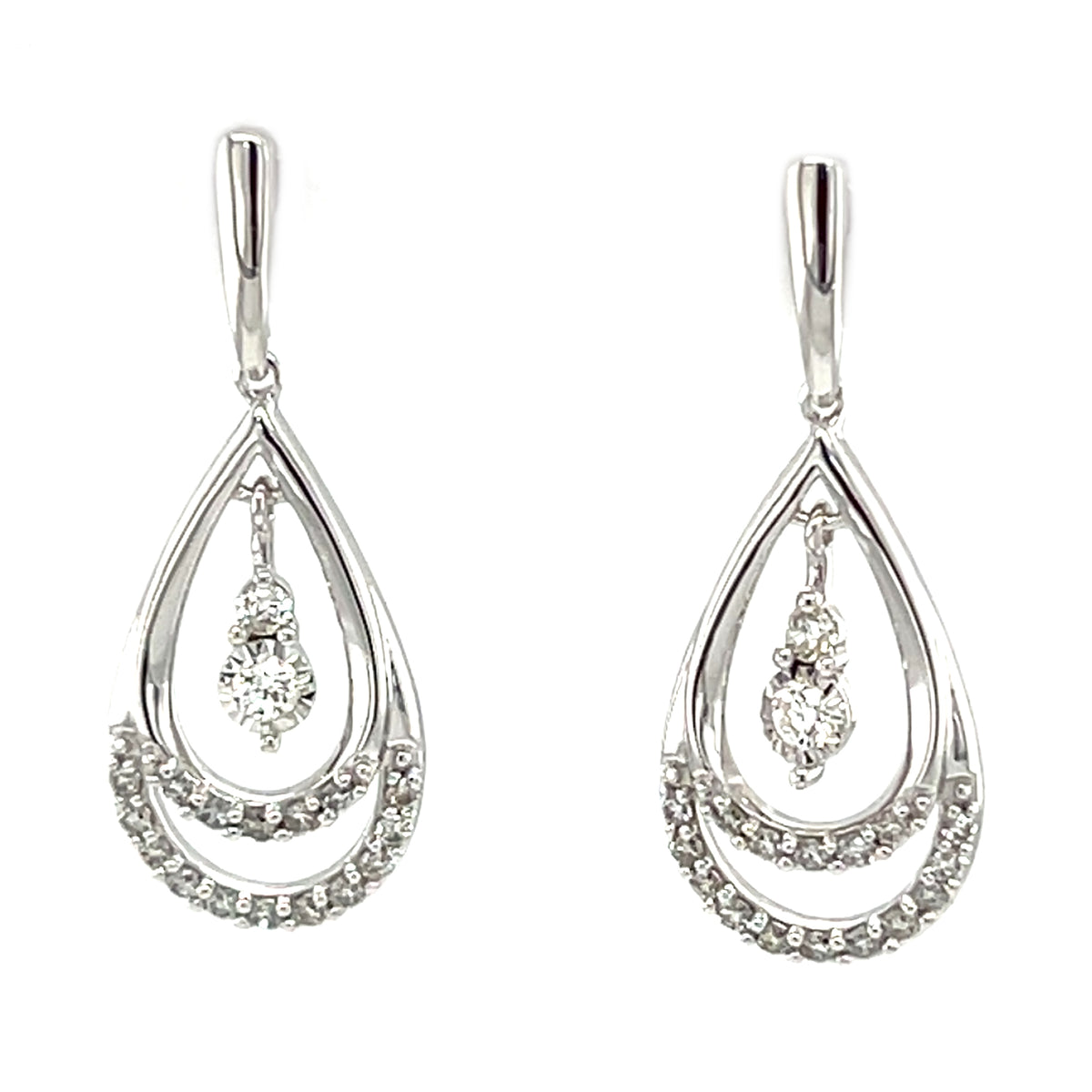 White 10 Karat 0.33Cttw Dangle Diamond Earrings