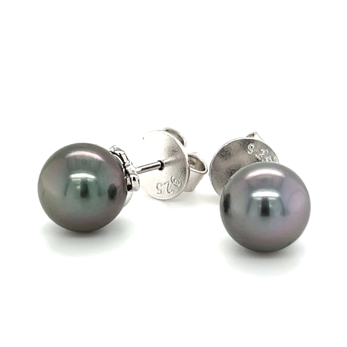 Sterling Silver 8-9MM Tahitian Pearl Stud Earrings