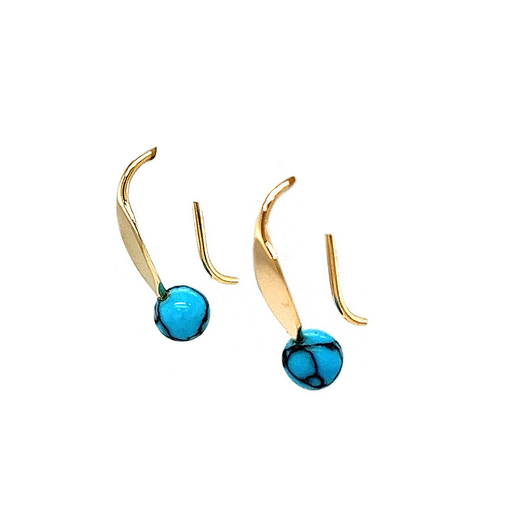 14k Yellow Turquoise Earrings