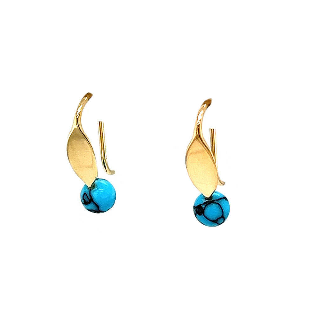 14k Yellow Turquoise Earrings
