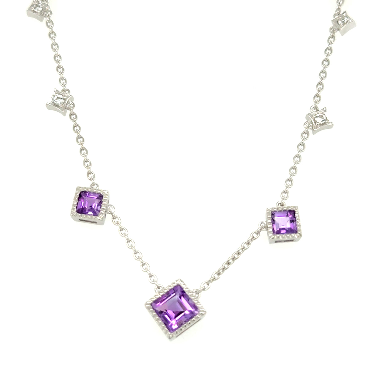 Sterling Silver Amethyst  And White Topaz Station Pendant