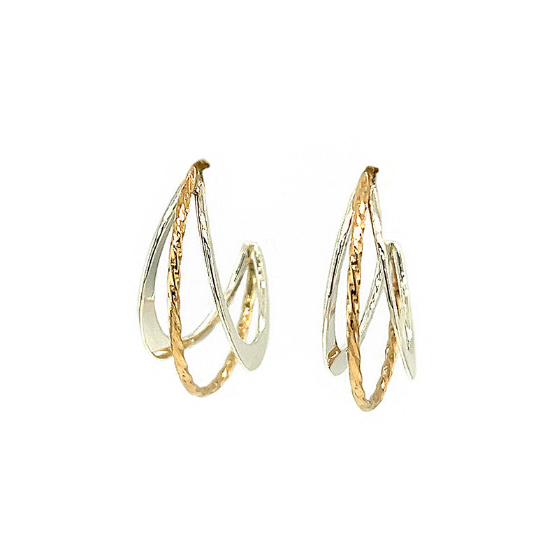 14K Yellow Gold and Sterling Silver Hoops