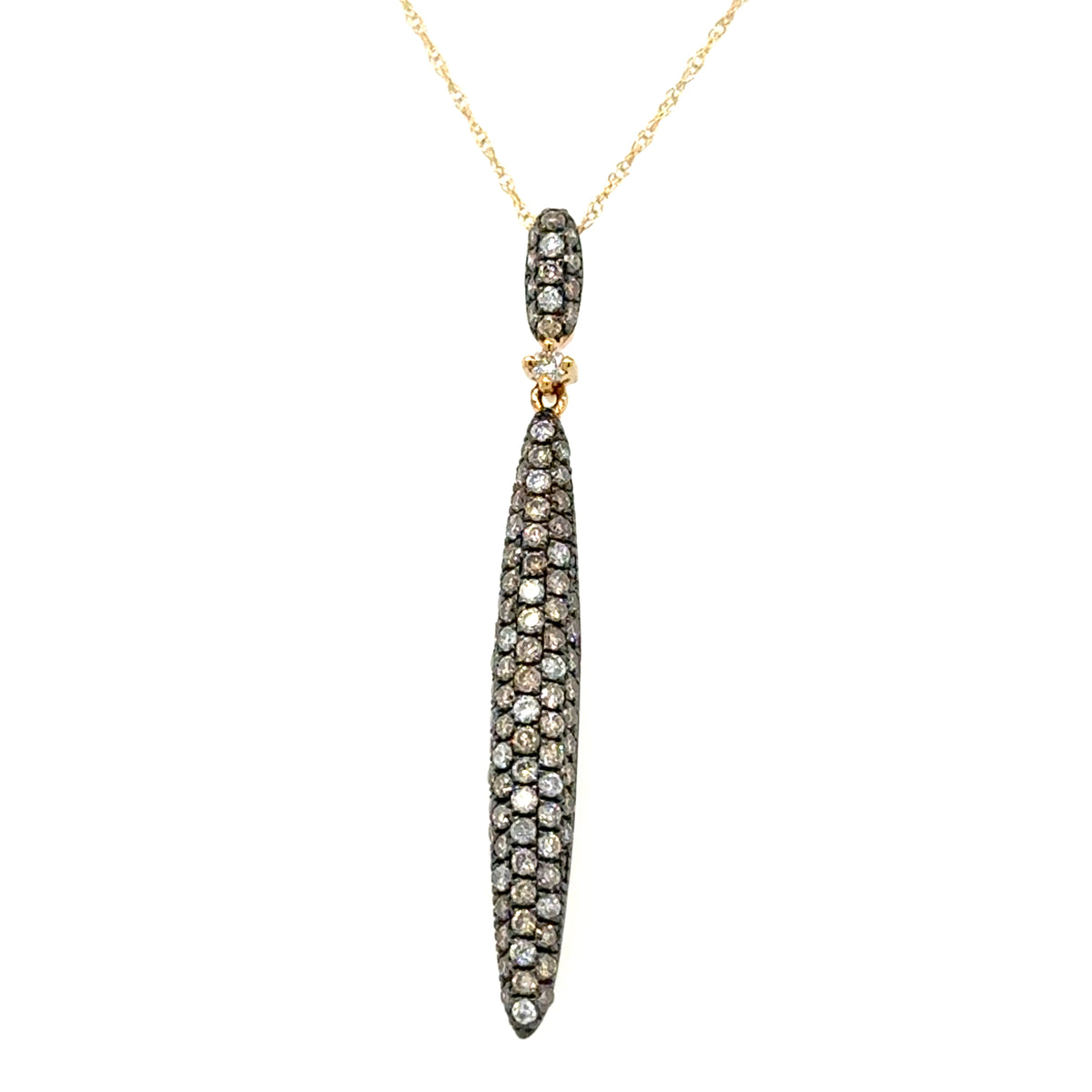 Yellow14 Karat 0.84Cttw Mocha And White Diamonds Pendant