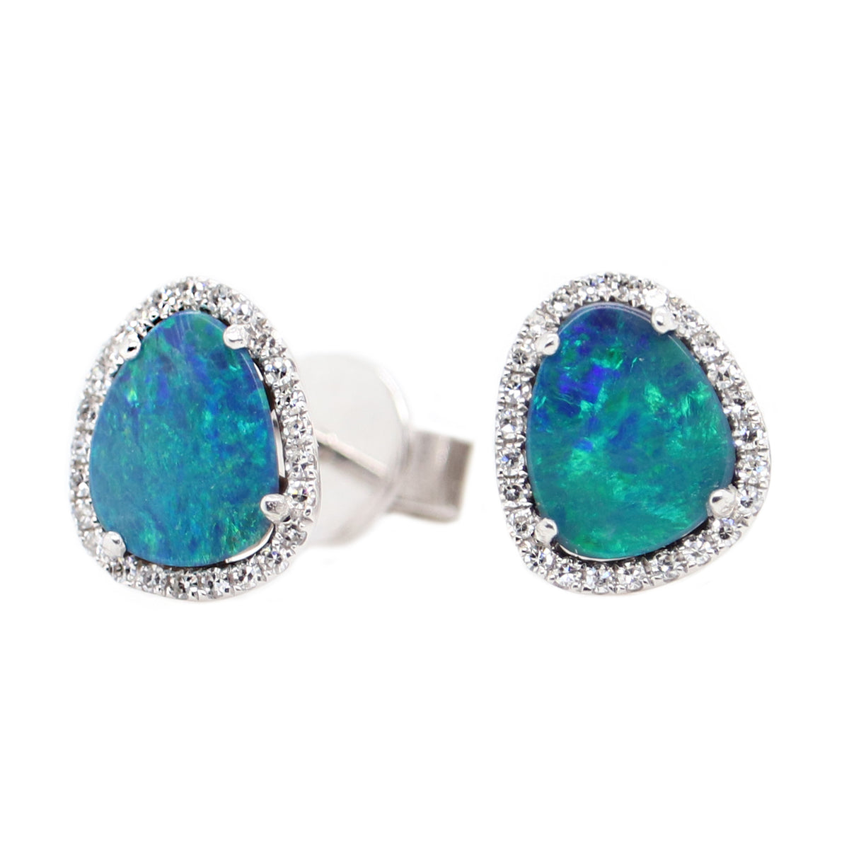 14K White Halo Opal Earrings