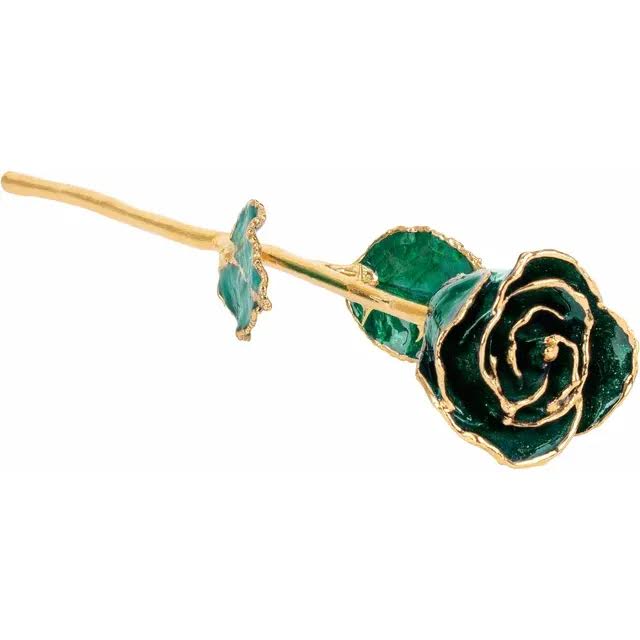 "Emerald" Green Rose with 24k Gold Trim