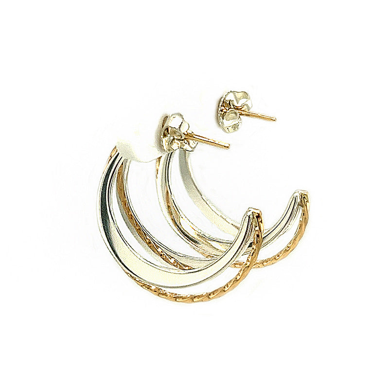 14K Yellow Gold and Sterling Silver Hoops