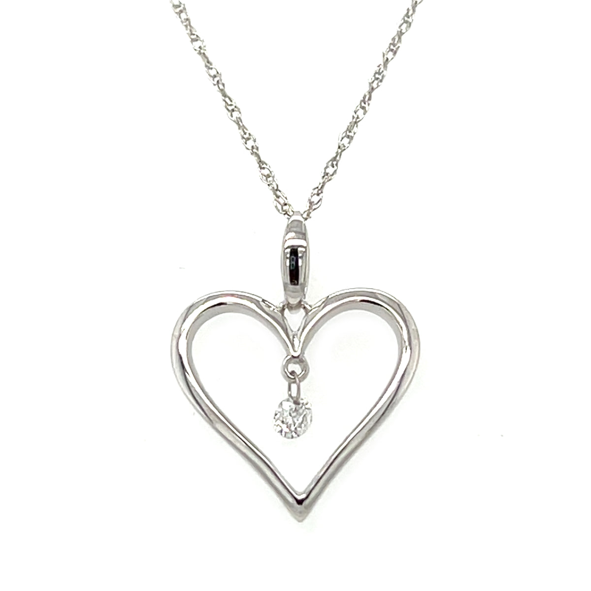 White 14 Karat Shimmering Diamond Heart Pendant