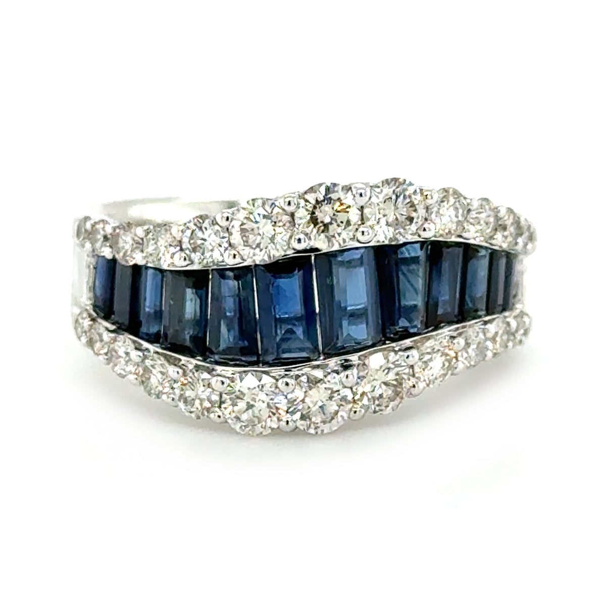 14 Karat White Ring  Sapphire and Diamond Ring