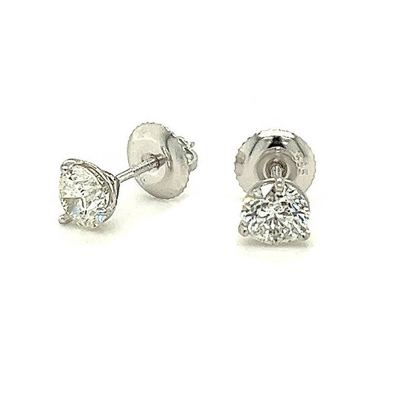 14k White Gold Diamond Stud Earrings, 1.50 Carats Total Weight