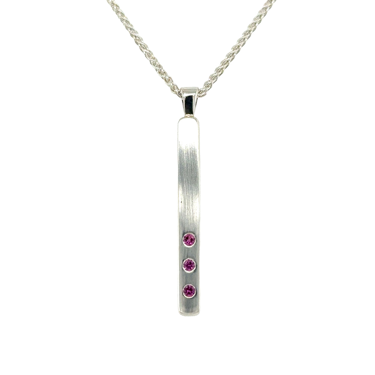 Sterling Silver Pink Sapphire  Bar Pendant