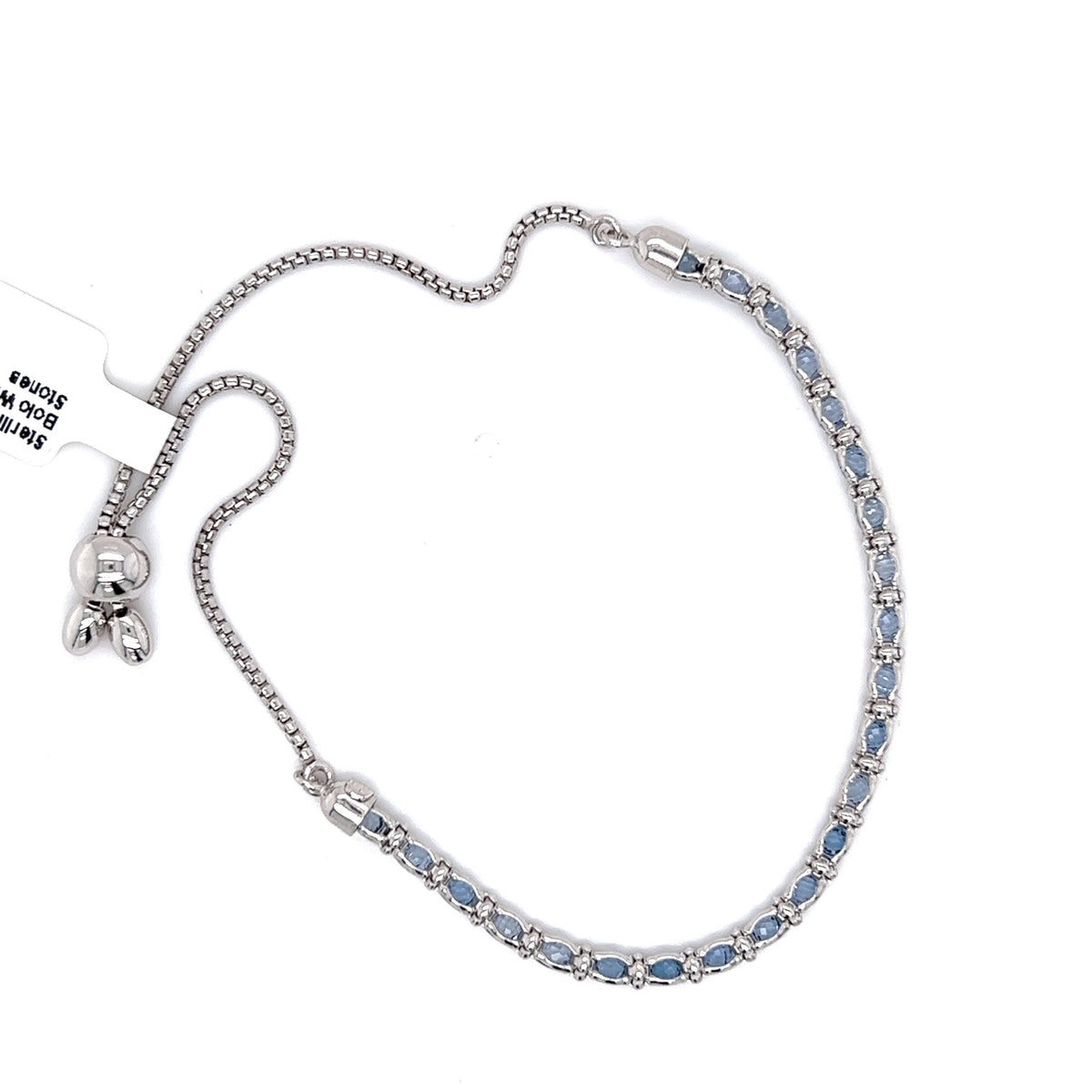 Sterling Silver Bolo Bracelet With Blue Stones