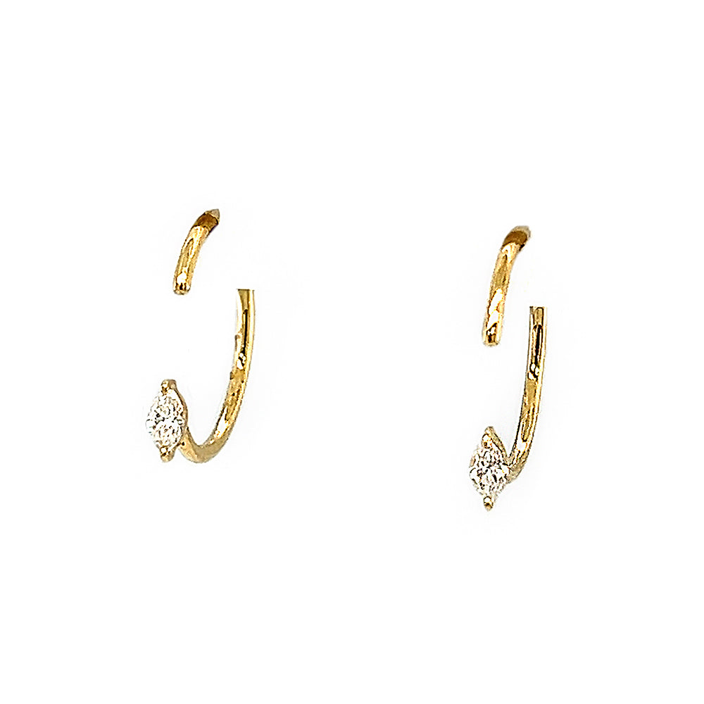 Yellow 14 Karat Marquise Open Huggie Earrings