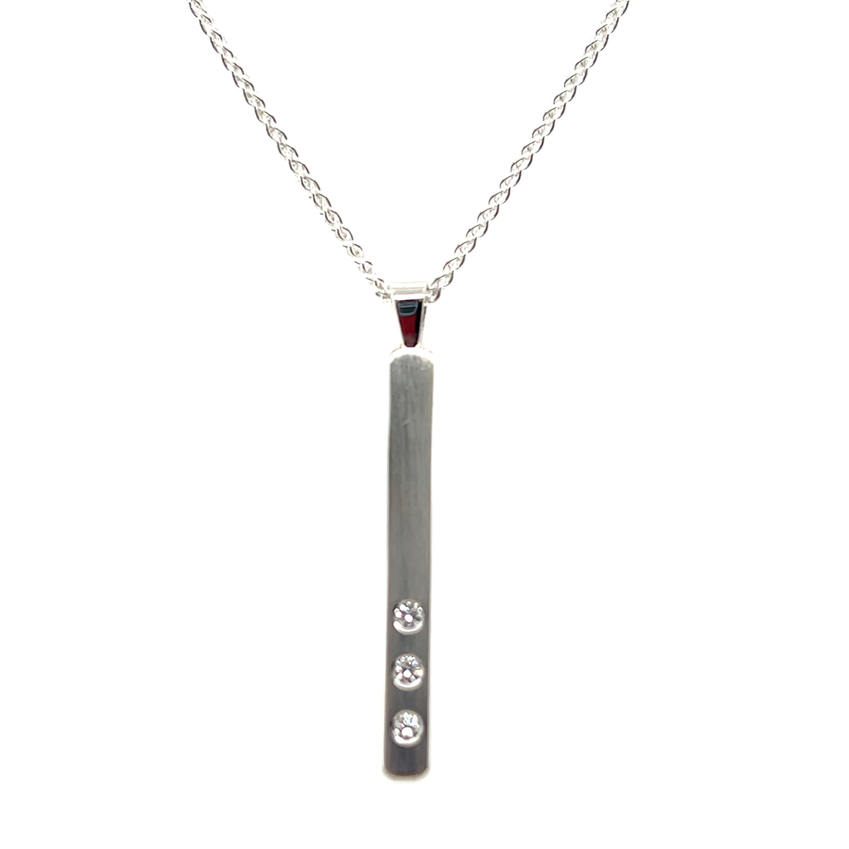 Sterling Silver Bar With Diamonds Pendant