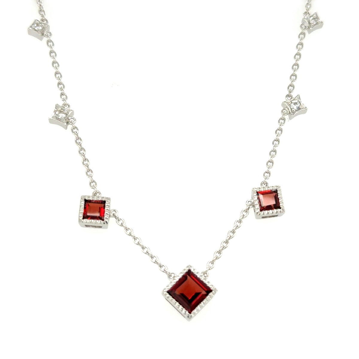 Sterling Silver Garnet  And White Topaz Station Pendant