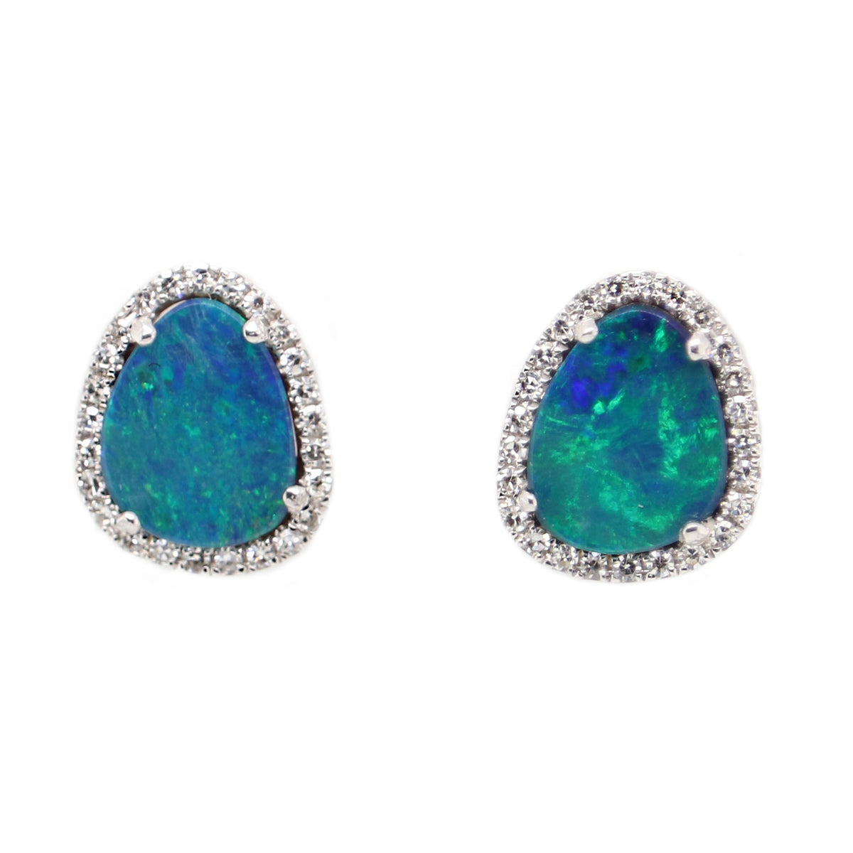 14K White Halo Opal Earrings