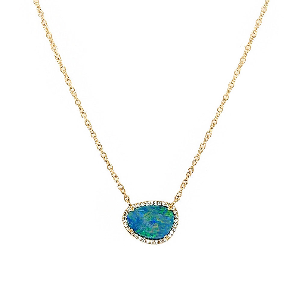 Opal and Diamond Halo Pendant Necklace