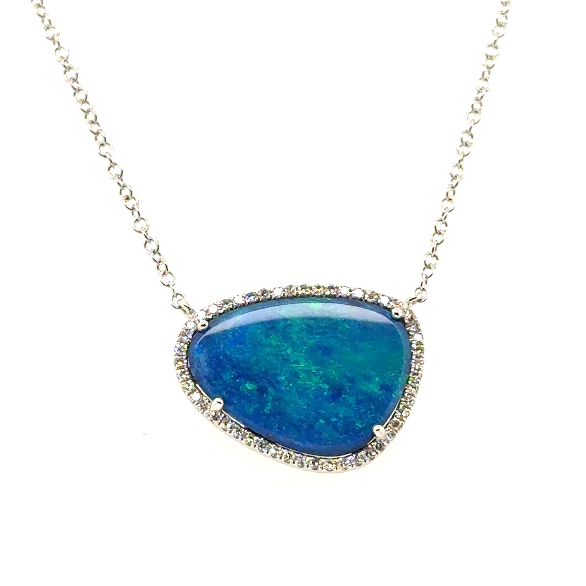 White 14 Karat 0.11Cttw Diamond and Opal Pendant