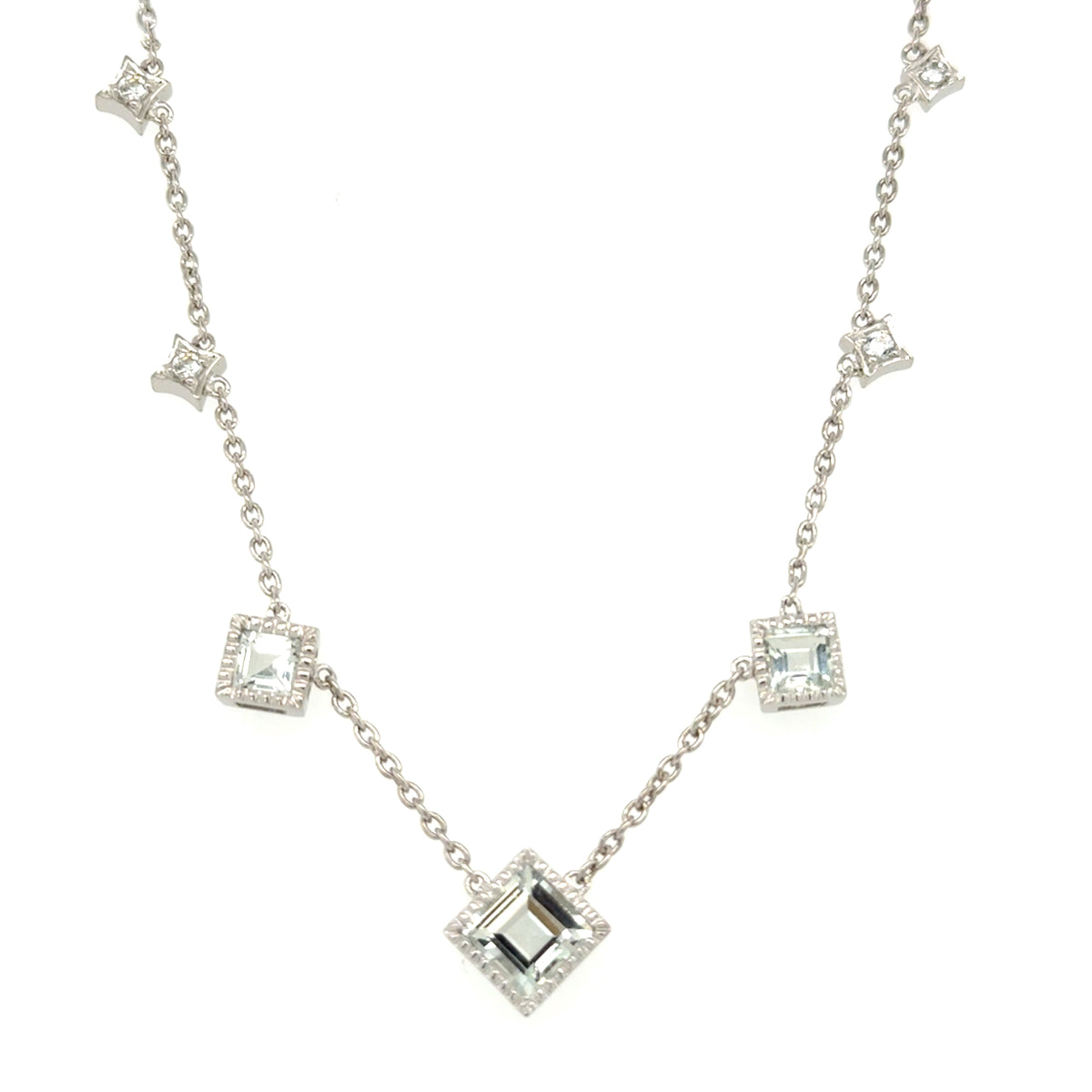 Sterling Silver Green Amethyst  And White Topaz Station Pendant