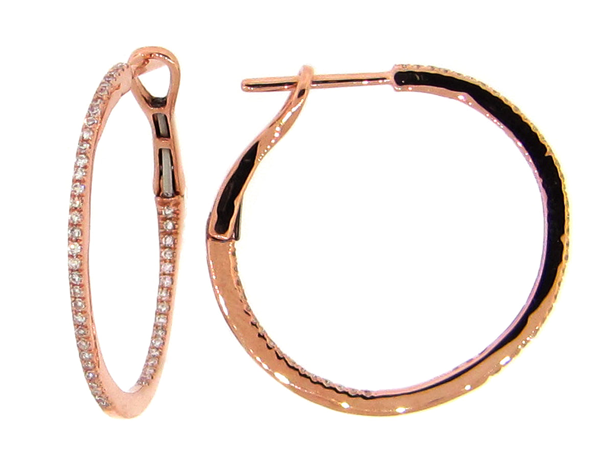 14k Pink Gold Diamond Hoops