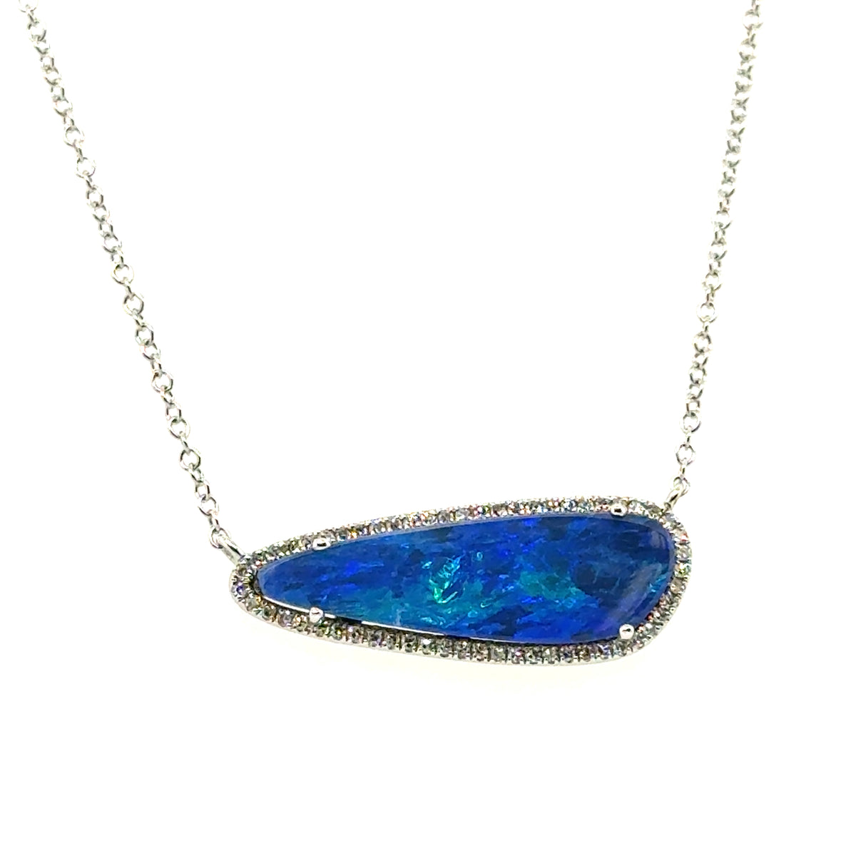 White 14 Karat 0.13Cttw Diamond and Opal Pendant