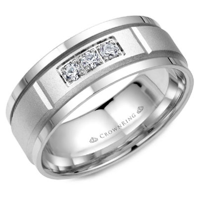 14k White Gold and Diamond Men's Wedding Band